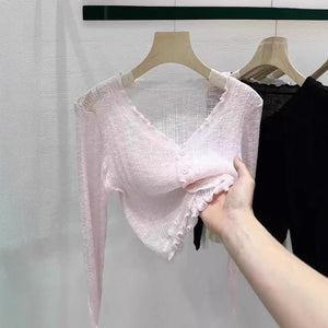 Bamboo hemp knitted sunscreen cardigan Thin women's summer suspender shawl French outer blouse Small vest jacket - Negative Apparel