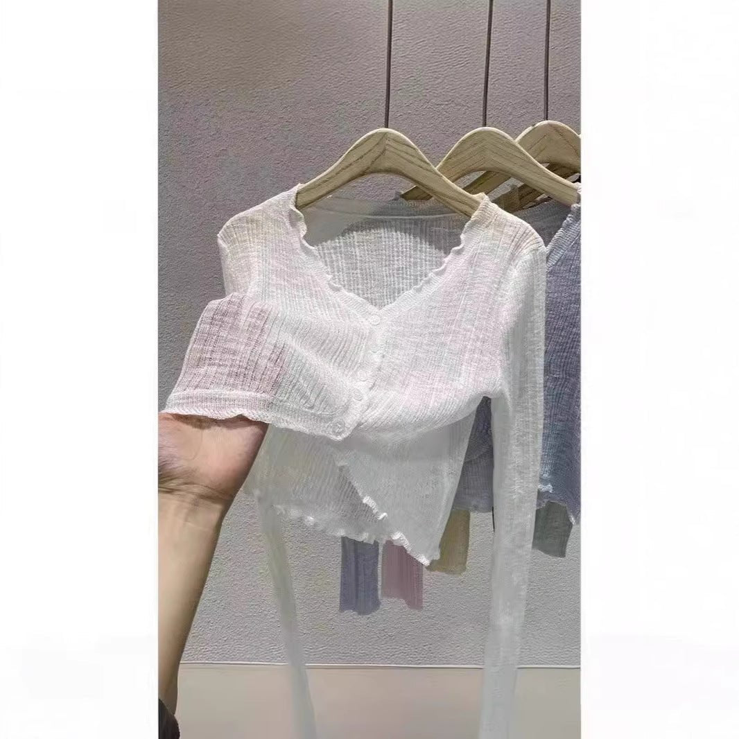 Bamboo hemp knitted sunscreen cardigan Thin women's summer suspender shawl French outer blouse Small vest jacket - Negative Apparel