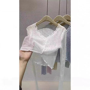 Bamboo hemp knitted sunscreen cardigan Thin women's summer suspender shawl French outer blouse Small vest jacket - Negative Apparel