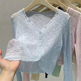 Bamboo hemp knitted sunscreen cardigan Thin women's summer suspender shawl French outer blouse Small vest jacket - Negative Apparel