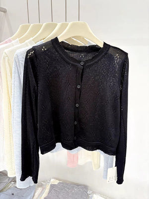 Bamboo hemp sunscreen cardigan women's summer new thin style with suspender skirt outside with small blouse knitted jacket top women - Negative Apparel