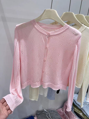 Bamboo hemp sunscreen cardigan women's summer new thin style with suspender skirt outside with small blouse knitted jacket top women - Negative Apparel