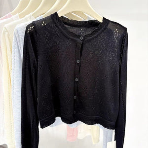 Bamboo hemp sunscreen cardigan women's summer new thin style with suspender skirt outside with small blouse knitted jacket top women - Negative Apparel