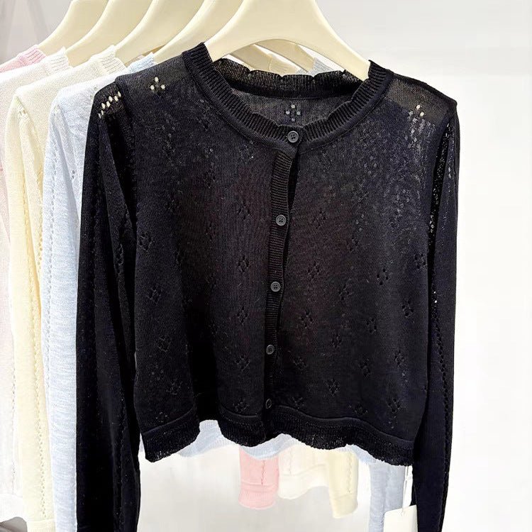 Bamboo hemp sunscreen cardigan women's summer new thin style with suspender skirt outside with small blouse knitted jacket top women - Negative Apparel