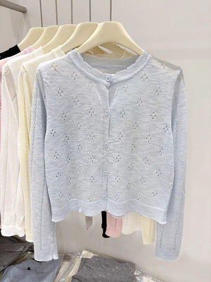 Bamboo hemp sunscreen cardigan women's summer new thin style with suspender skirt outside with small blouse knitted jacket top women - Negative Apparel