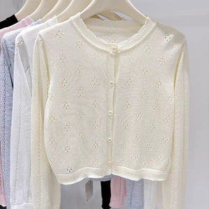 Bamboo hemp sunscreen cardigan women's summer new thin style with suspender skirt outside with small blouse knitted jacket top women - Negative Apparel