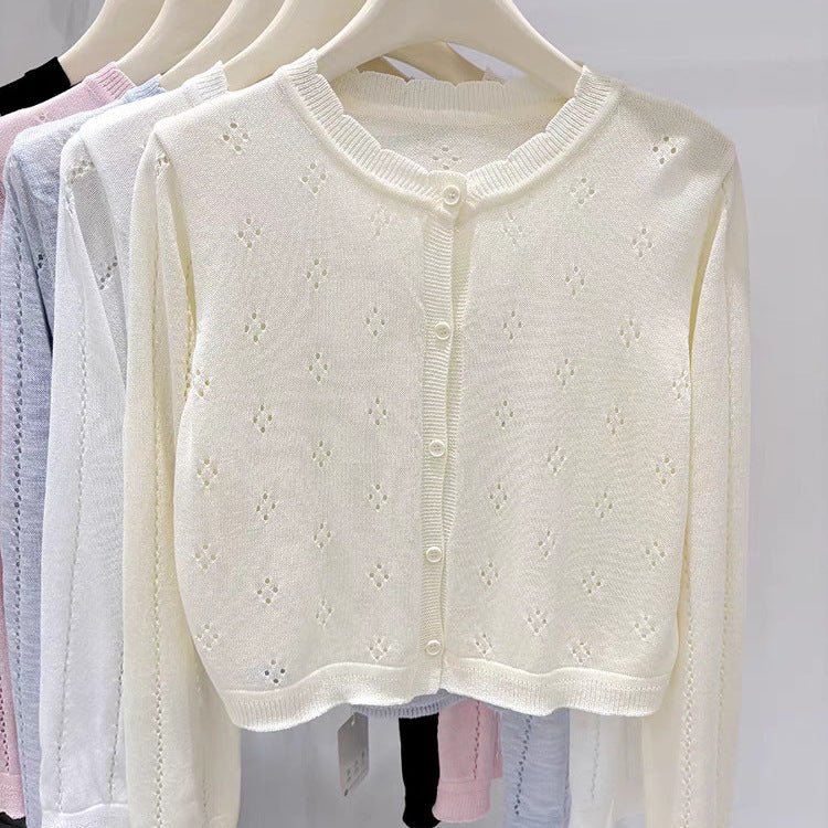 Bamboo hemp sunscreen cardigan women's summer new thin style with suspender skirt outside with small blouse knitted jacket top women - Negative Apparel