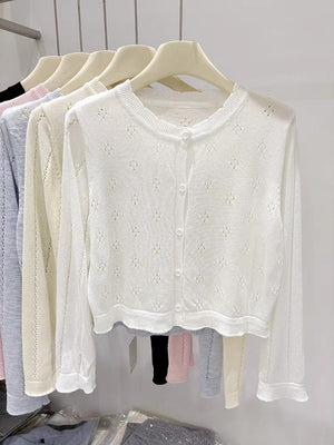 Bamboo hemp sunscreen cardigan women's summer new thin style with suspender skirt outside with small blouse knitted jacket top women - Negative Apparel