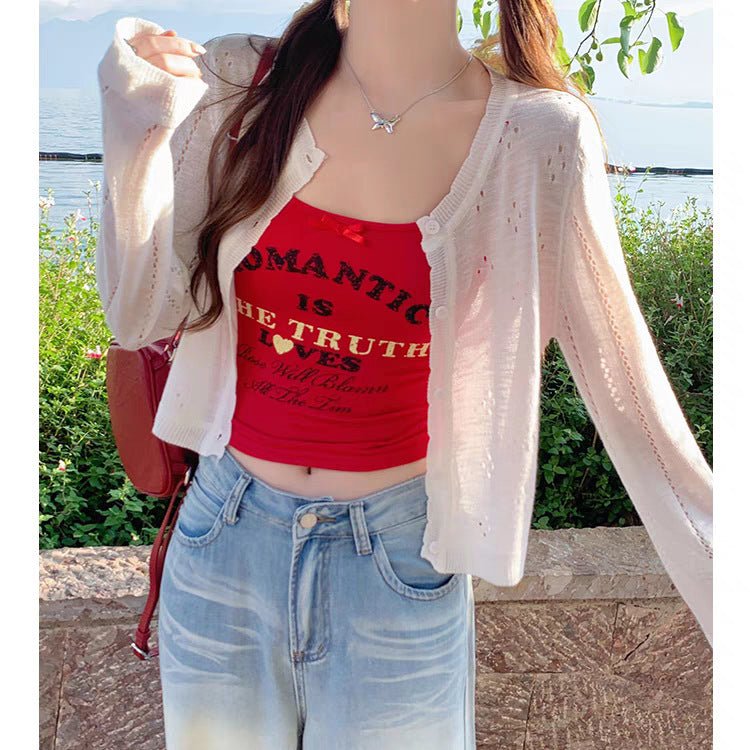 Bamboo hemp sunscreen cardigan women's summer new thin style with suspender skirt outside with small blouse knitted jacket top women - Negative Apparel