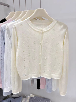 Bamboo hemp sunscreen cardigan women's summer new thin style with suspender skirt outside with small blouse knitted jacket top women - Negative Apparel