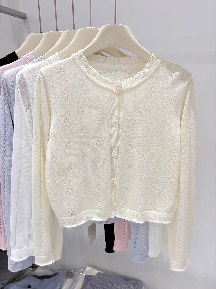 Bamboo hemp sunscreen cardigan women's summer new thin style with suspender skirt outside with small blouse knitted jacket top women - Negative Apparel