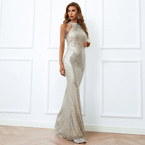 Banquet evening dress sequin host fishtail long slim dress - Negative Apparel