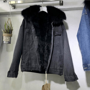 Big fur collar denim jacket women's short body jacket 2025 - Negative Apparel