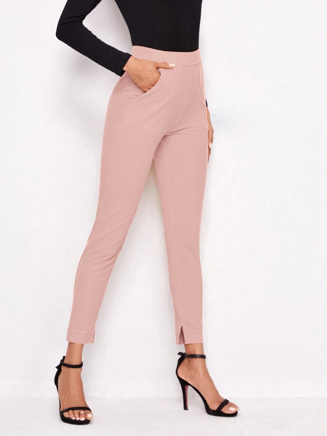 BizChic Solid Slant Pocket Pants - Negative Apparel