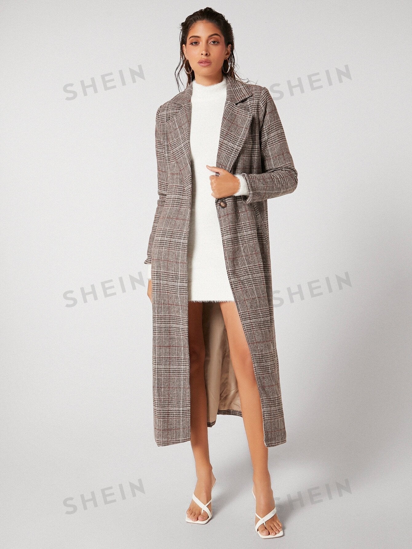 BIZwear Plaid Single Button Longline Coat Workwear - Negative Apparel