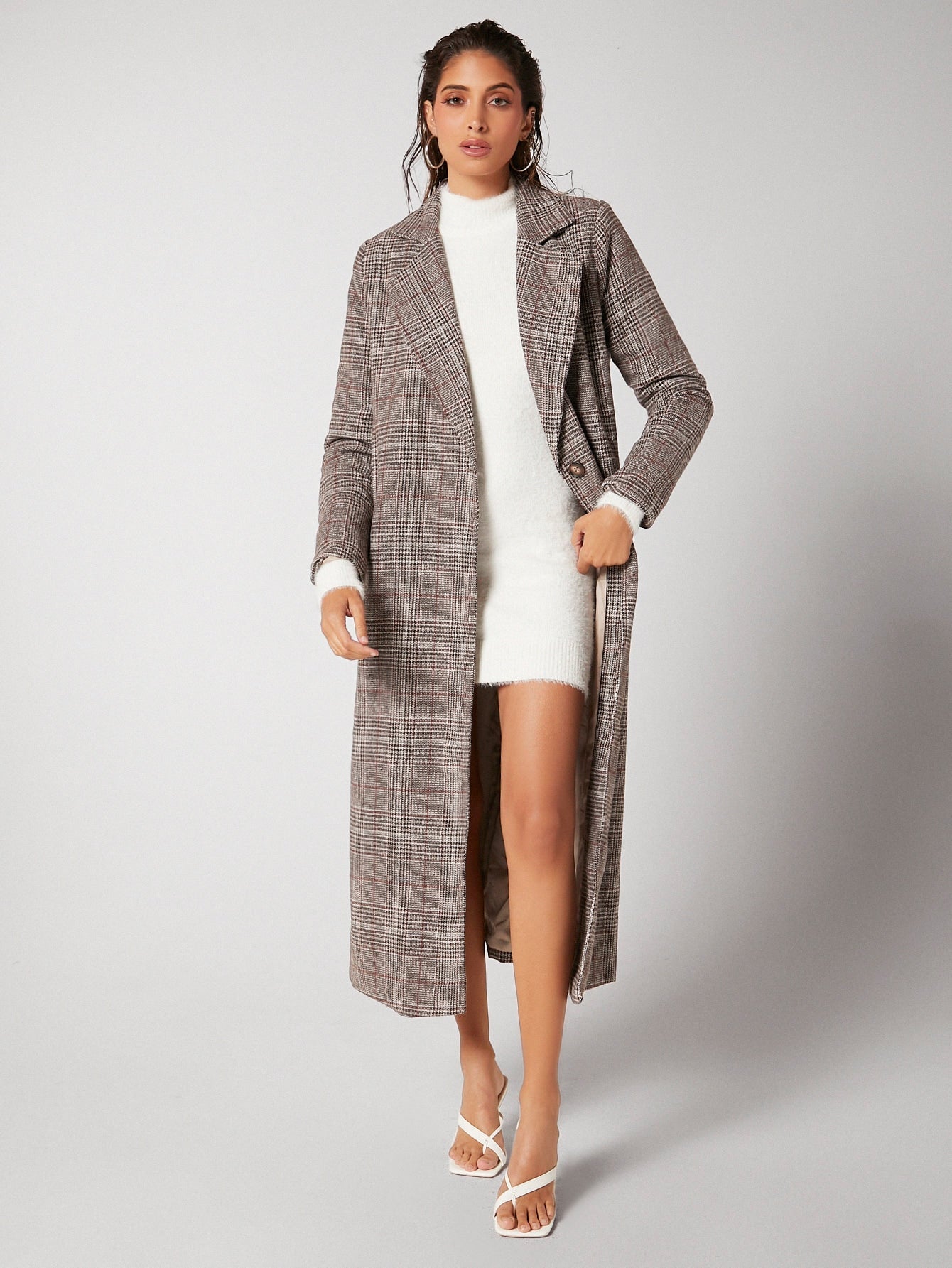 BIZwear Plaid Single Button Longline Coat Workwear - Negative Apparel