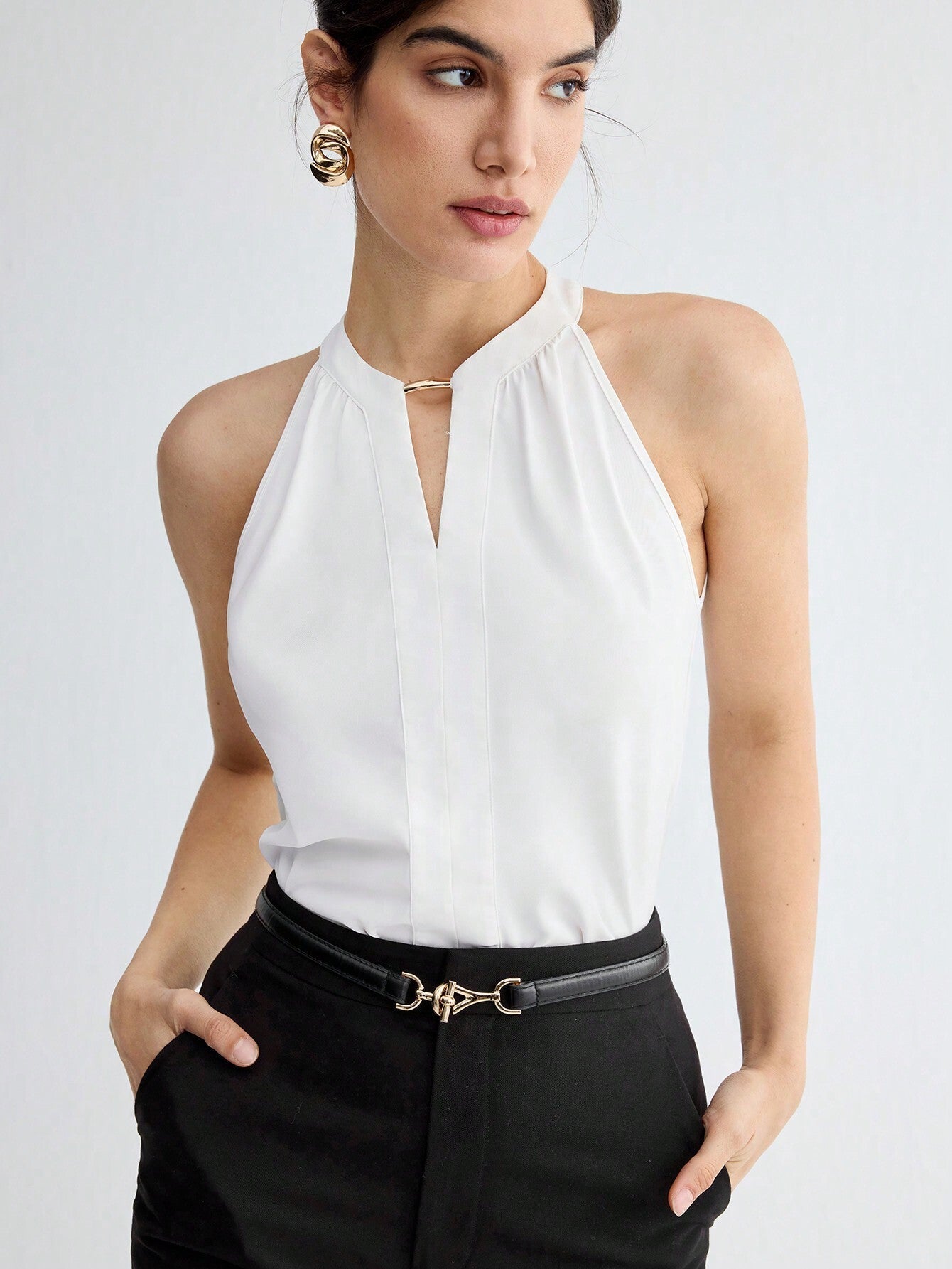 BIZwear Women Summer Solid Color Halter Neck Elegant