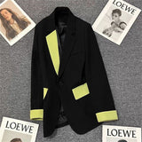 Black contrast stitching suit jacket for women 2025 new hot style this year light luxury Blazer - Negative Apparel