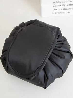 Black Make Up Bag Ruched Detail Drawstring Design Makeup Storage Bag - Negative Apparel