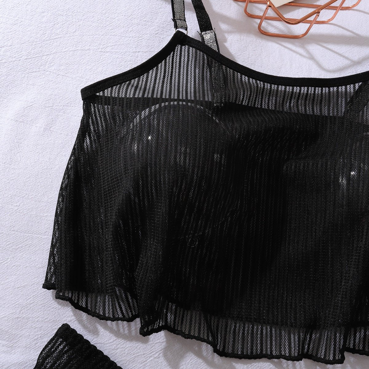 black mesh perspective light and thin comfortable slim sexy underwear split set - Negative Apparel