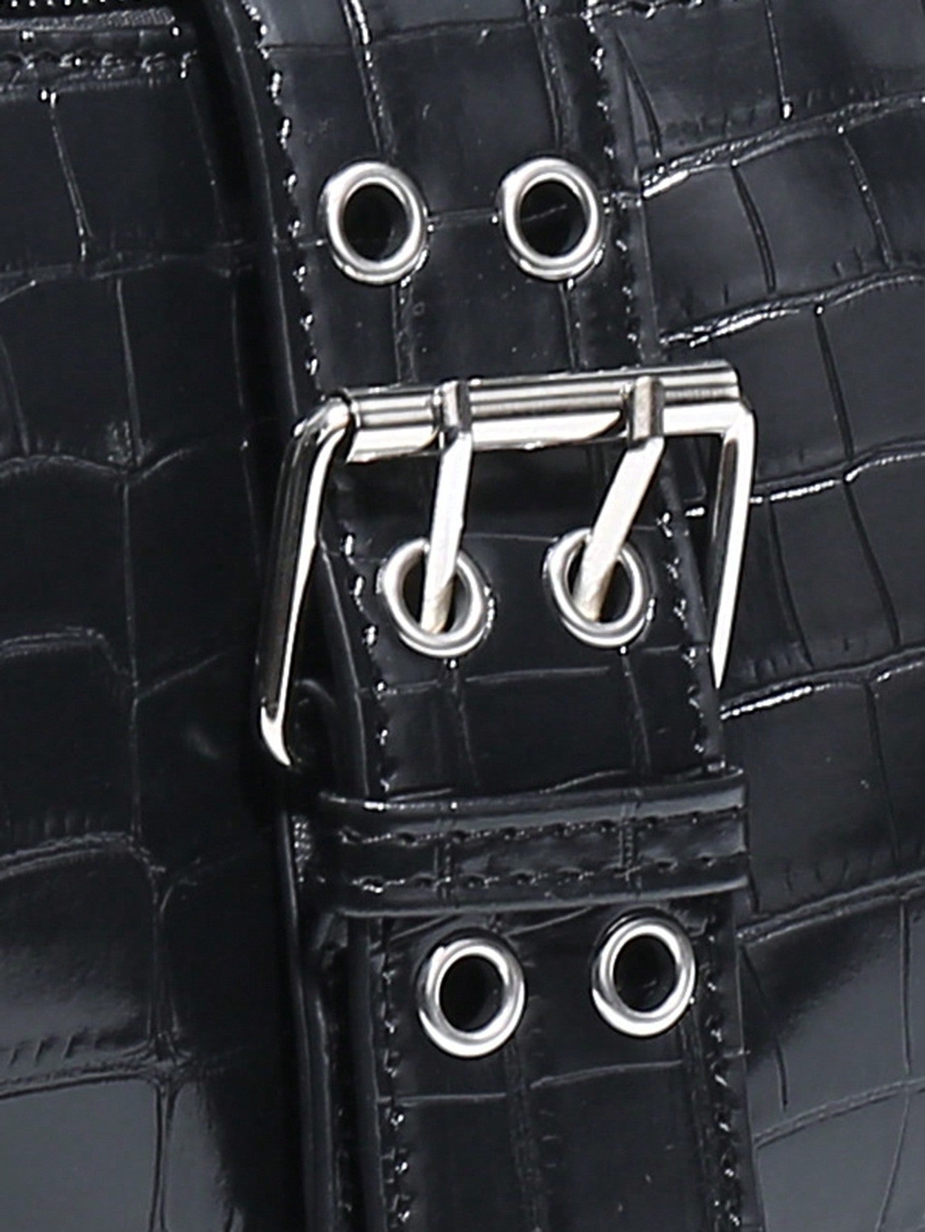 Black Pattern Single Shoulder Bag With Rivet Buckle & Decorations - Negative Apparel