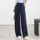 Blue Scimitar Straight Jeans Women's 2025 Spring Pants Women's Drawstring High Waist Legs Long Loose Casual Pants - Negative Apparel