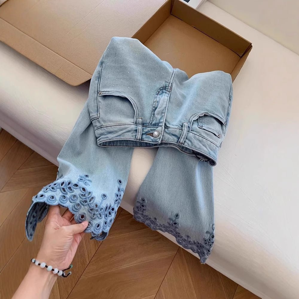 Blue Women’s High - Waist Nine - Point Straight - Leg Denim Jeans – Japanese & Korean Casual Style with Button & Zipper Detail | Summer 2025 Collection - Negative Apparel