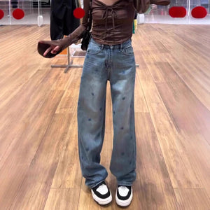 Blue Women’s High - Waist Wide - Leg Denim Jeans – Minimalist Japanese & Korean Casual Style with Pocket Detail | Spring 2025 Collection - Negative Apparel