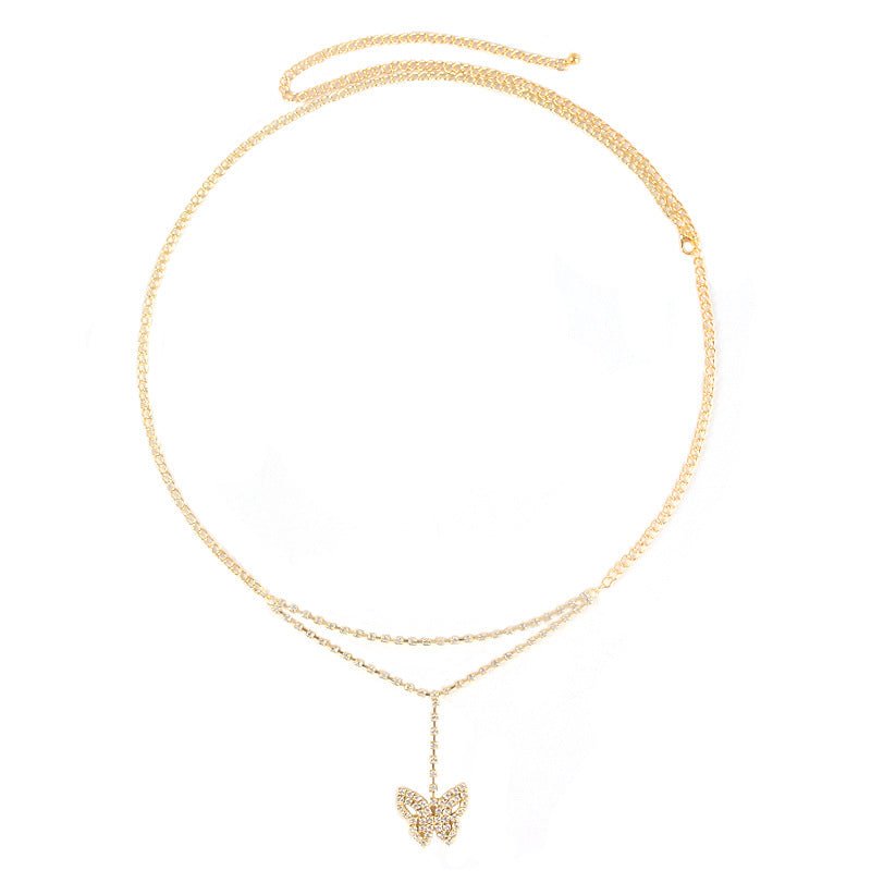 Body chain new simple fashion beach high - grade rhinestone butterfly waist jewelry - Negative Apparel