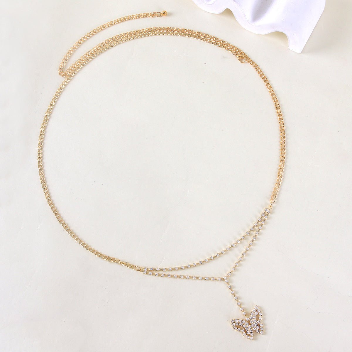 Body chain new simple fashion beach high - grade rhinestone butterfly waist jewelry - Negative Apparel