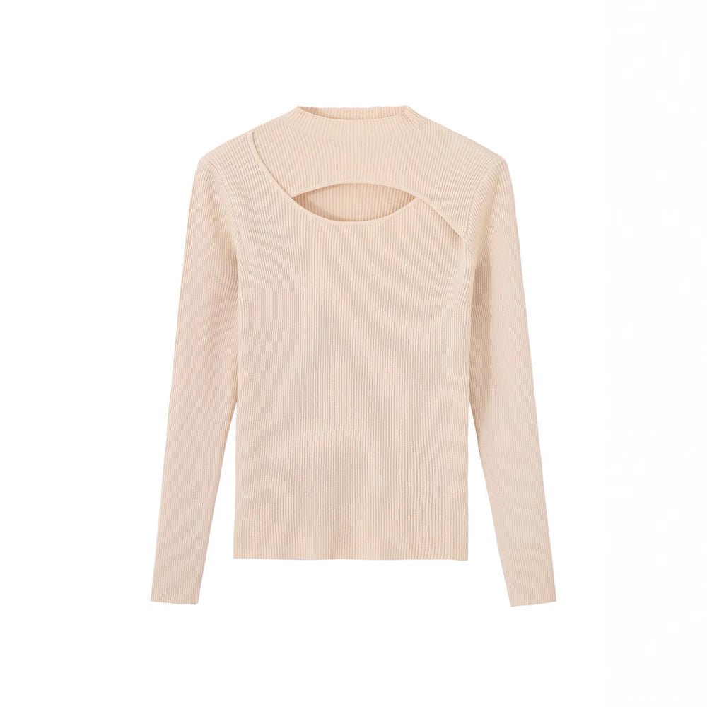 Bottom shirt women's 2022 autumn and winter new design sense medium collar inside with foreign style semi - turtleneck knitted sweater upper and outer dressing - Negative Apparel