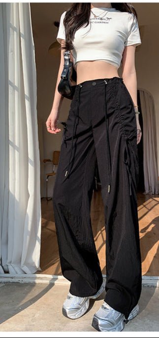 Bow overalls women's spring and autumn 2025 new high - waisted drawstring wide - leg pants quick - drying American sweatpants - Negative Apparel