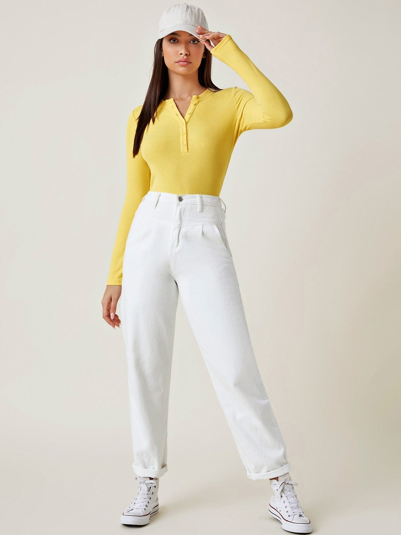Button Half Placket Rib-knit Tee - Negative Apparel