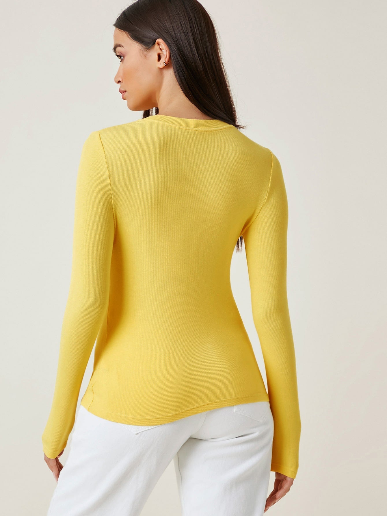 Button Half Placket Rib-knit Tee - Negative Apparel