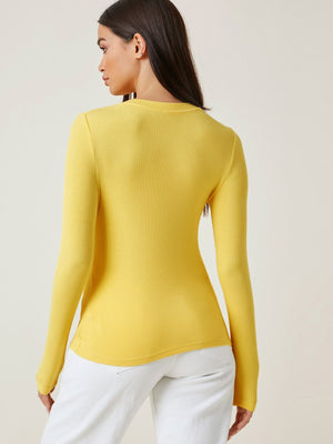 Button Half Placket Rib-knit Tee - Negative Apparel