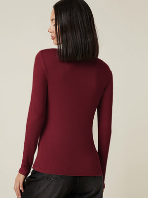 Button Half Placket Rib-knit Tee - Negative Apparel
