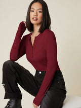 Button Half Placket Rib-knit Tee - Negative Apparel