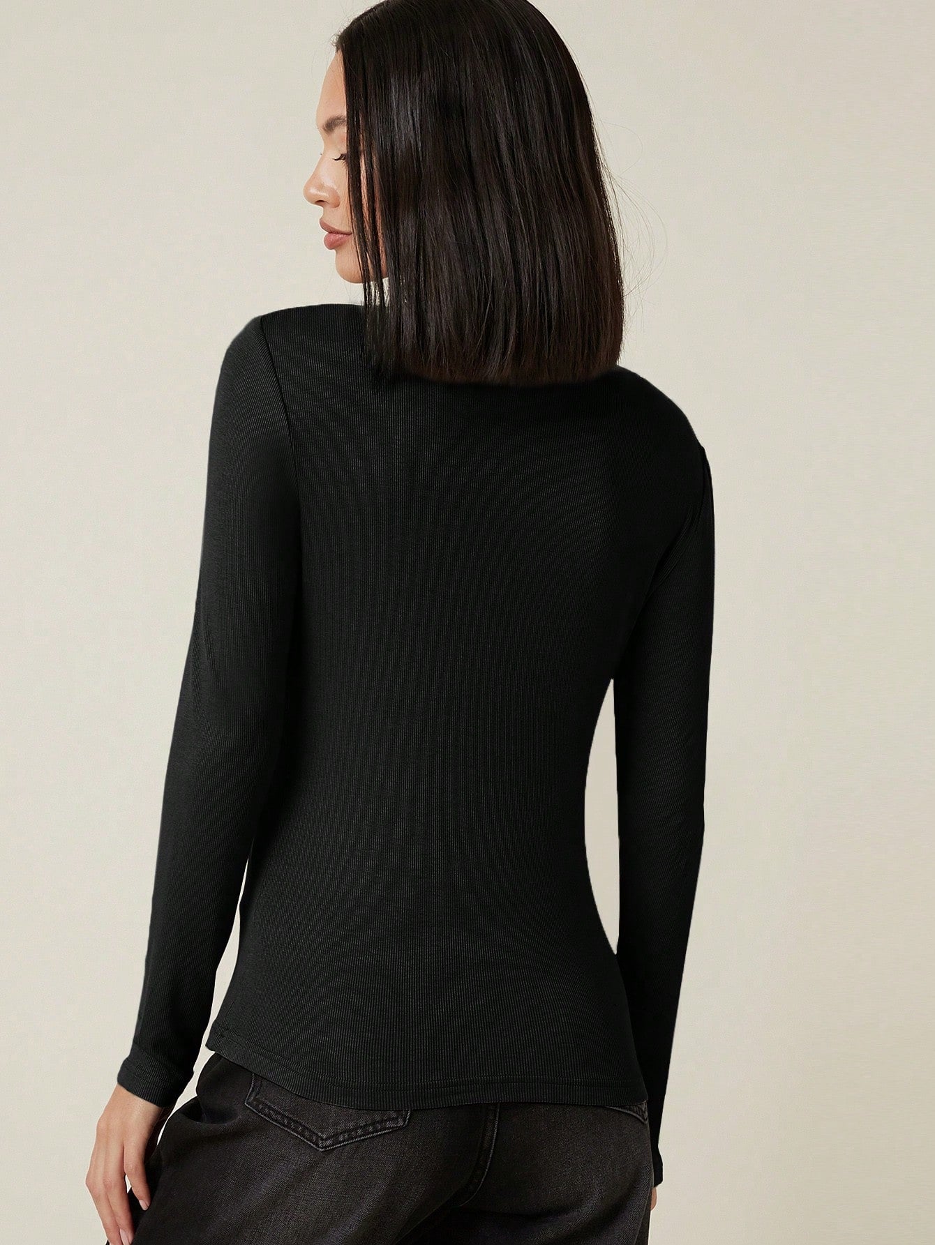 Button Half Placket Rib-knit Tee - Negative Apparel