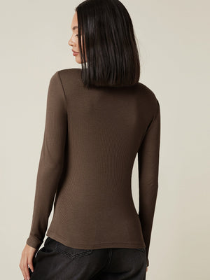 Button Half Placket Rib-knit Tee - Negative Apparel
