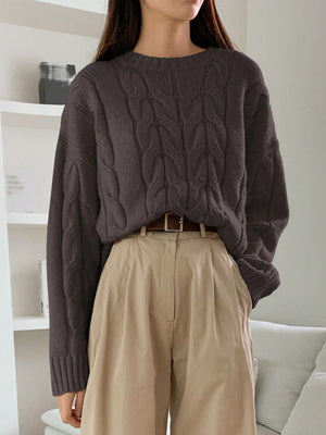 Cable Knit Dew Plush Sweater – Casual Korean Style Pullover for Women - Negative Apparel