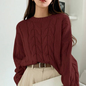Cable Knit Dew Plush Sweater – Casual Korean Style Pullover for Women - Negative Apparel