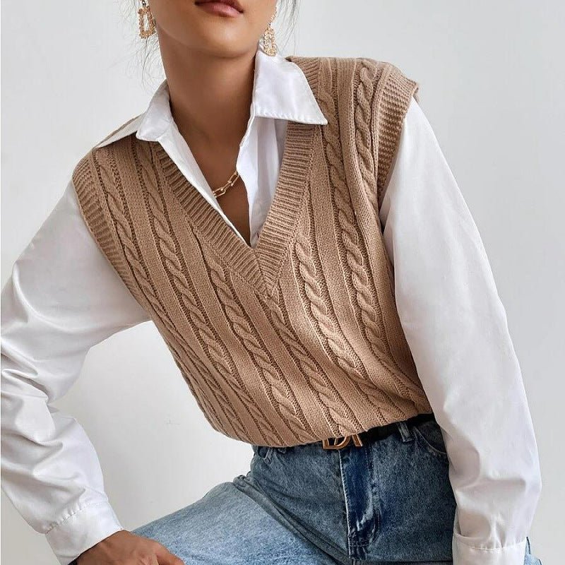 Cable Knit Sweater Vest Without Blouse - Negative Apparel