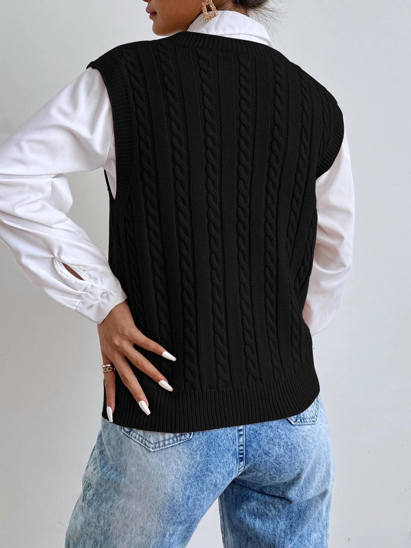 Cable Knit Sweater Vest Without Blouse - Negative Apparel