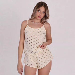 Camisole cotton pajamas love print shorts two - piece suit - Negative Apparel