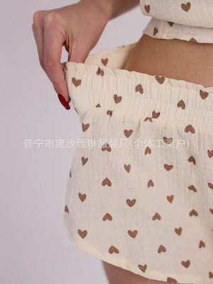 Camisole cotton pajamas love print shorts two - piece suit - Negative Apparel