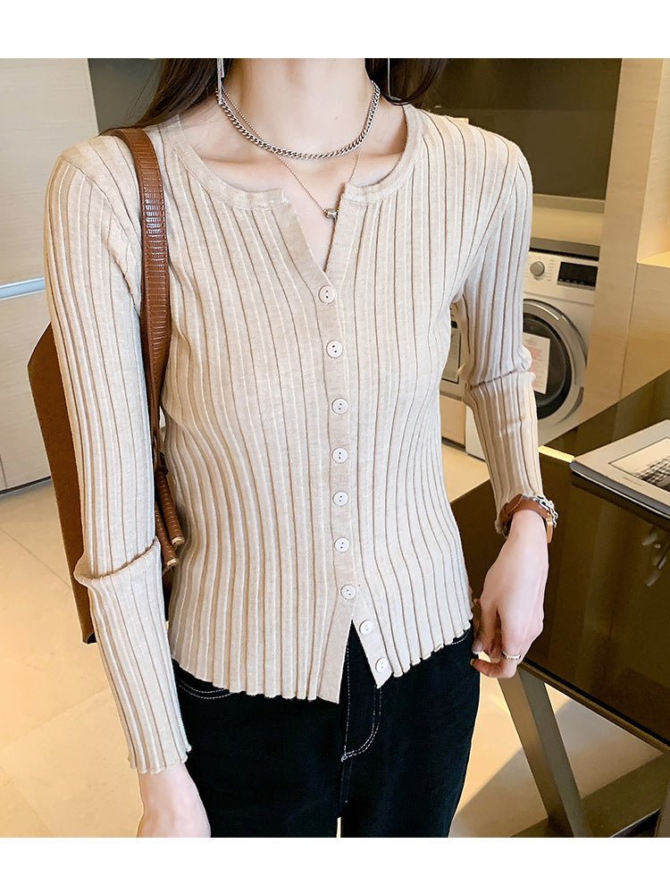 Cardigan sweater women's autumn and winter new Korean version temperament slim and thin knitted sweater jacket with long - sleeved top wholesale - Negative Apparel
