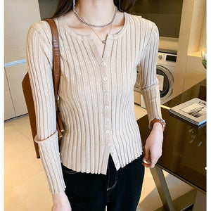 Cardigan sweater women's autumn and winter new Korean version temperament slim and thin knitted sweater jacket with long - sleeved top wholesale - Negative Apparel