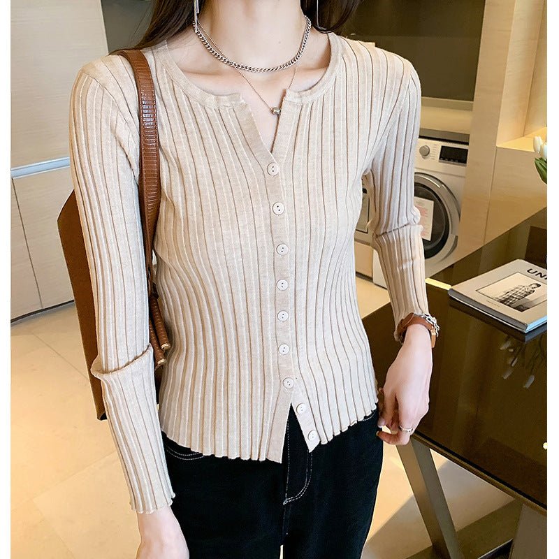 Cardigan sweater women's autumn and winter new Korean version temperament slim and thin knitted sweater jacket with long - sleeved top wholesale - Negative Apparel