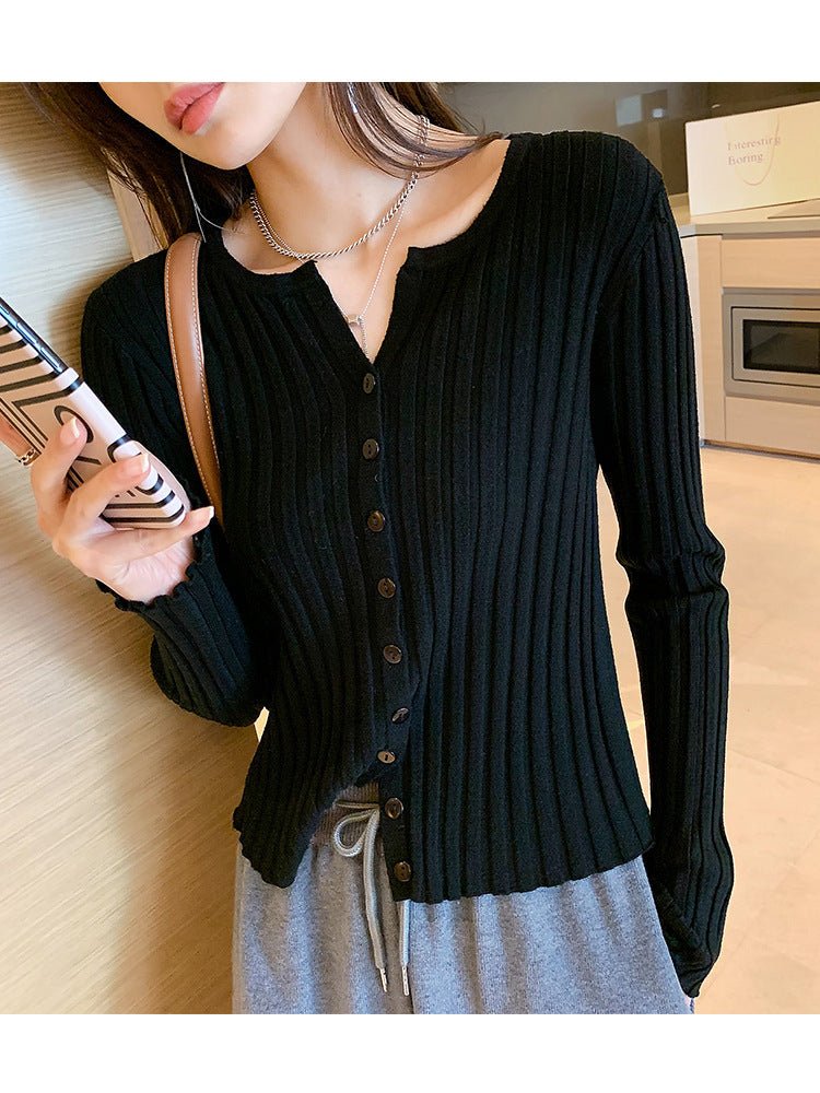 Cardigan sweater women's autumn and winter new Korean version temperament slim and thin knitted sweater jacket with long - sleeved top wholesale - Negative Apparel