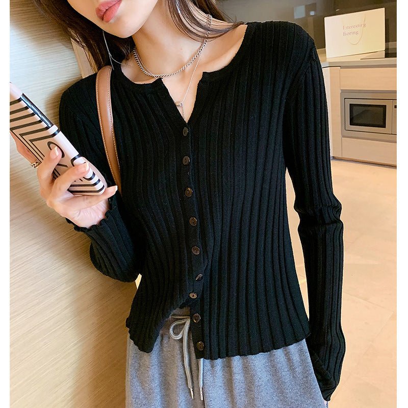 Cardigan sweater women's autumn and winter new Korean version temperament slim and thin knitted sweater jacket with long - sleeved top wholesale - Negative Apparel